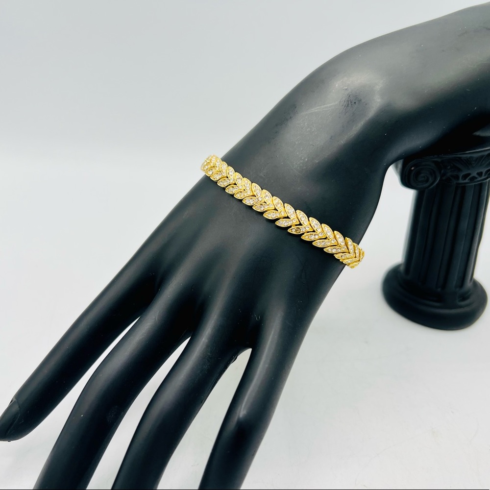 Vintage leafy gold tone rhinestone bracelet estate costume jewelry 7” - Picture 5 of 14